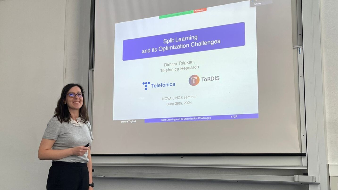 Dimitra Tsigkari giving a talk entitled “Split Learning and its Optimization Challenges”